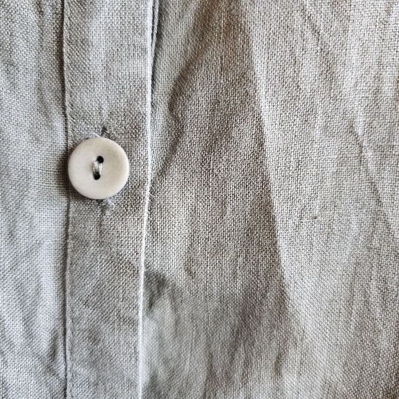 flax linen women's clothing medium Button Up Blouse Sage Green Natural Fibers - Picture 3 of 5